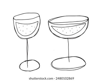 Outline illustration vector image of a cocktail glass.
Hand drawn artwork of a wine glass.
Simple cute original logo.
Hand drawn vector illustration for posters.