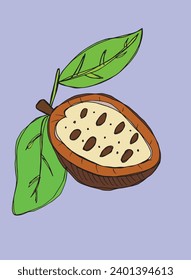 Outline illustration vector image of cocoa bean.
Hand drawn artwork of a fairy tale of a cocoa nibs.
Simple cute original logo.
Hand drawn vector illustration for posters, cards, t-shirts.