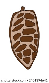 Outline illustration vector image of cocoa bean.
Hand drawn artwork of a fairy tale of a cocoa nibs.
Simple cute original logo.
Hand drawn vector illustration for posters, cards, t-shirts.