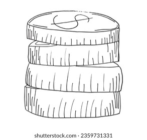 Dibujo de esquema de imagen vectorial de una moneda.
Dibujo manual de una moneda. 
Simple y lindo logo original.
Ilustración vectorial dibujada a mano para afiches, tarjetas, camisetas.