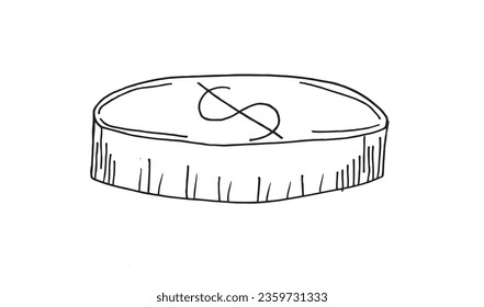 Outline illustration vector image of a coin.
Hand drawn artworkof a coins. 
Simple cute original logo.
Hand drawn vector illustration for posters, cards, t-shirts.