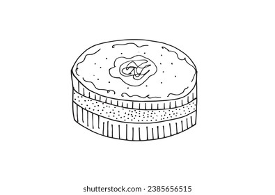 Outline illustration vector image of a cookie.
Hand drawn artwork. 
Simple cute original logo.
Hand drawn vector illustration for posters, cards, t-shirts.