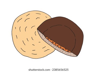 Outline illustration vector image of a cookie.
Hand drawn artwork. 
Simple cute original logo.
Hand drawn vector illustration for posters, cards, t-shirts.