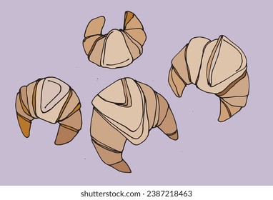 Outline illustration vector image of a croissant.
Hand drawn artwork. 
Simple cute original logo.
Hand drawn vector illustration for posters, cards, t-shirts..
Hand