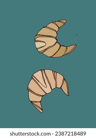 Outline illustration vector image of a croissant.
Hand drawn artwork. 
Simple cute original logo.
Hand drawn vector illustration for posters, cards, t-shirts..
Hand