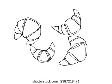 Outline illustration vector image of a croissant.
Hand drawn artwork. 
Simple cute original logo.
Hand drawn vector illustration for posters, cards, t-shirts..
Hand