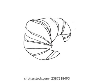 Dibujo de esquema de imagen vectorial de un croissant.
Obra artística a mano. 
Simple y lindo logo original.
Ilustración vectorial dibujada a mano para afiches, tarjetas, camisetas..
Mano