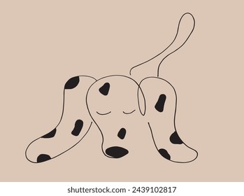 Umriss-Illustration Vektor-Bild des dalmatinischen Hundes.
Handgezeichnetes Kunstwerk eines dalmatinischen Hundelogos.
Einfaches, niedliches Original-Logo.
Handgezeichnete Vektor-Illustration für Poster.
