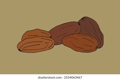 Outline illustration vector image of a dates.
Hand drawn artwork of a dates fruit.
Simple cute original logo.
Hand drawn vector illustration for posters.