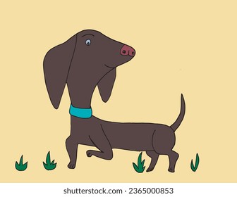 Outline illustration vector image of a doxie dog.
Hand drawn artwork of a dachshund. 
Simple cute original logo.
Hand drawn vector illustration for posters, cards, t-shirts.