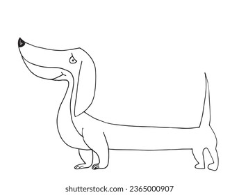 Outline illustration vector image of a doxie dog.
Hand drawn artwork of a dachshund. 
Simple cute original logo.
Hand drawn vector illustration for posters, cards, t-shirts.