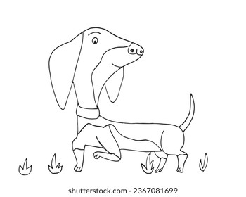 Outline illustration vector image of a doxie.
Hand drawn artwork of a dachshund. 
Simple cute original logo.
Hand drawn vector illustration for posters, cards, t-shirts.