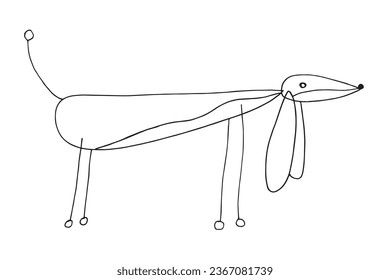 Outline illustration vector image of a doxie.
Hand drawn artwork of a dachshund. 
Simple cute original logo.
Hand drawn vector illustration for posters, cards, t-shirts.