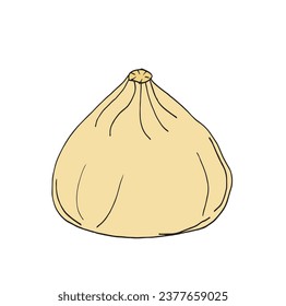 Outline illustration vector image of a dumpling.
Hand drawn artwork of a dumpling. 
Simple cute original logo.
Hand drawn vector illustration for posters, cards, t-shirts.