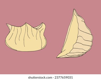 Outline illustration vector image of a dumpling.
Hand drawn artwork of a dumpling. 
Simple cute original logo.
Hand drawn vector illustration for posters, cards, t-shirts.
