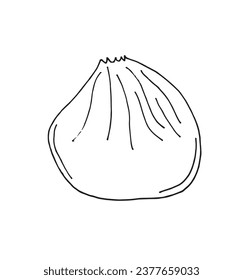 Outline illustration vector image of a dumpling.
Hand drawn artwork of a dumpling. 
Simple cute original logo.
Hand drawn vector illustration for posters, cards, t-shirts.