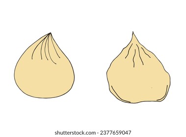 Outline illustration vector image of a dumpling.
Hand drawn artwork of a dumpling. 
Simple cute original logo.
Hand drawn vector illustration for posters, cards, t-shirts.