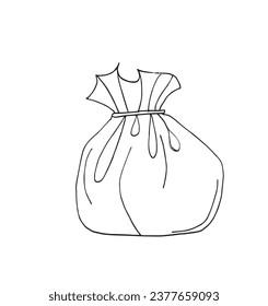 Outline illustration vector image of a dumpling.
Hand drawn artwork of a dumpling. 
Simple cute original logo.
Hand drawn vector illustration for posters, cards, t-shirts.