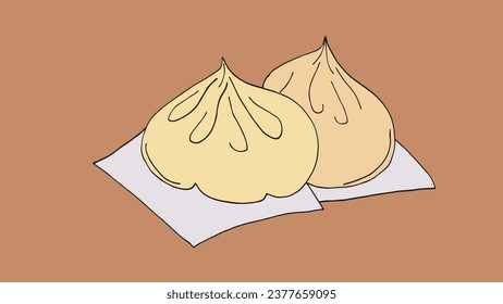 Outline illustration vector image of a dumpling.
Hand drawn artwork of a dumpling. 
Simple cute original logo.
Hand drawn vector illustration for posters, cards, t-shirts.