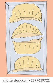 Outline illustration vector image of a dumpling.
Hand drawn artwork of a dumpling. 
Simple cute original logo.
Hand drawn vector illustration for posters, cards, t-shirts.