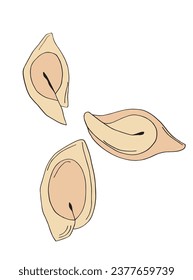 Outline illustration vector image of a dumpling.
Hand drawn artwork of a dumpling. 
Simple cute original logo.
Hand drawn vector illustration for posters, cards, t-shirts.