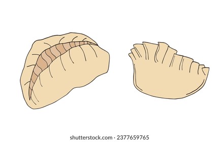 Outline illustration vector image of a dumpling.
Hand drawn artwork of a dumpling. 
Simple cute original logo.
Hand drawn vector illustration for posters, cards, t-shirts.