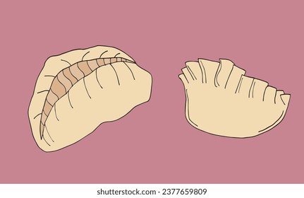 Outline illustration vector image of a dumpling.
Hand drawn artwork of a dumpling. 
Simple cute original logo.
Hand drawn vector illustration for posters, cards, t-shirts.