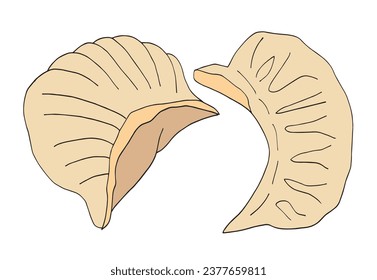 Outline illustration vector image of a dumpling.
Hand drawn artwork of a dumpling. 
Simple cute original logo.
Hand drawn vector illustration for posters, cards, t-shirts.