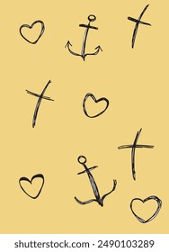 Outline illustration vector image of a faith, love and hope symbol.
Hand drawn artwork of a faith, love and hope symbol.
Simple cute original logo.
Hand drawn vector illustration for posters.