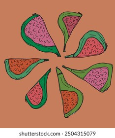 Outline illustration vector image of a fig.
Hand drawn artwork of a figs.
Simple cute original logo.
Hand drawn vector illustration for posters.