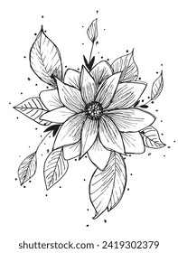 Ilustración de esquema de imagen vectorial de una flor.
Obra artística de mano de una flor.
Simple y lindo logo original.
Ilustración vectorial dibujada a mano para afiches.