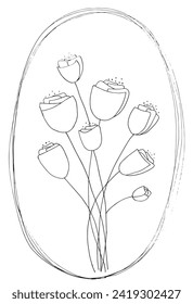 Umfassende Vektorgrafik einer Blume.
Handgezeichnete Kunstwerke von Blumen.
Einfaches, niedliches Originallogo.
Handgezeichnete Vektorgrafik für Poster.