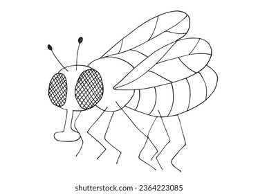 Outline illustration vector image of a fly.
Hand drawn artwork of a fly. 
Simple cute original logo.
Hand drawn vector illustration for posters, cards, t-shirts.