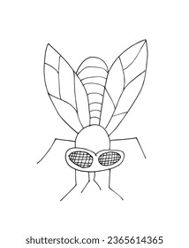 Ilustración de esquema de imagen vectorial de una mosca.
Obra artística de mano de una mosca. 
Simple y lindo logo original.
Ilustración vectorial dibujada a mano para afiches, tarjetas, camisetas.