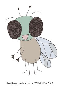 Outline illustration vector image of a fly.
Hand drawn artwork of a fly. 
Simple cute original logo.
Hand drawn vector illustration for posters, cards, t-shirts.
