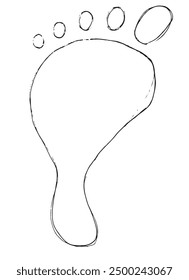 Outline illustration vector image of a footprint.
Hand drawn artwork of a footprint.
Simple cute original logo.
Hand drawn vector illustration for posters.