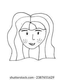 Outline illustration vector image of a girls face.
Hand drawn artwork of woman face silhouette. 
Simple cute original logo.
Hand drawn vector illustration for posters, cards, t-shirts.