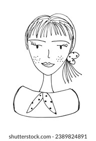 Outline illustration vector image of a girls face.
Hand drawn artwork of woman face silhouette. 
Simple cute original logo.
Hand drawn vector illustration for posters, cards, t-shirts.