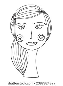 Outline illustration vector image of a girls face.
Hand drawn artwork of woman face silhouette. 
Simple cute original logo.
Hand drawn vector illustration for posters, cards, t-shirts.