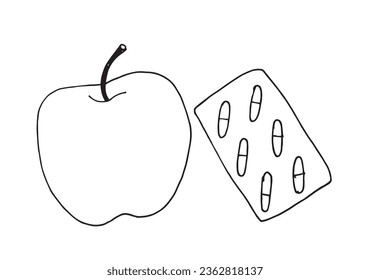 Umfassende Vektorgrafik von gesundem Leben.
Handgezeichnete Kunstwerke des gesunden Lebens. 
Einfaches, niedliches Originallogo.
Handgezeichnete Vektorgrafik für Poster, Karten, T-Shirts.
