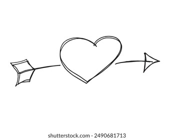 Umriss Illustration Vektorgrafik Bild eines Herzens.
Handgezeichnetes Kunstwerk eines Herzens 
 Symbol.
Einfaches, niedliches Original-Logo.
Handgezeichnete Vektorillustration für Poster.