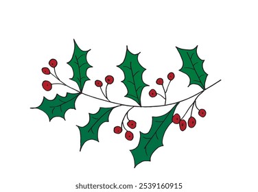 Outline illustration vector image of a holly.
Hand drawn artwork of a holly.
Simple cute original logo.
Hand drawn vector illustration for posters.