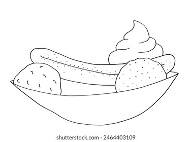 Esquema ilustración Imagen de Vector de un helado.
Dibujado a mano de un helado.
Simple lindo logotipo original.
Ilustración vectorial dibujada a mano para carteles.