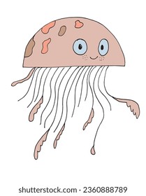 Outline illustration vector image of a jellyfish.
Hand drawn artwork of a jellyfish. 
Simple cute original logo.
Hand drawn vector illustration for posters, cards, t-shirts.