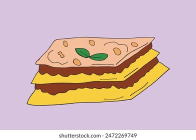 Outline illustration vector image of a lasagna.
Hand drawn artwork of a lasagna.
Simple cute original logo.
Hand drawn vector illustration for posters.