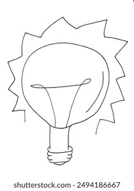 Umriss Illustration Vektorgrafik Bild einer Glühbirne.
Handgezeichnetes Kunstwerk einer Glühbirne.
Einfaches, niedliches Original-Logo.
Handgezeichnete Vektorillustration für Poster.