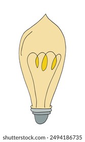Umriss Illustration Vektorgrafik Bild einer Glühbirne.
Handgezeichnetes Kunstwerk einer Glühbirne.
Einfaches, niedliches Original-Logo.
Handgezeichnete Vektorillustration für Poster.