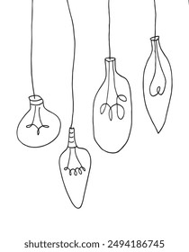 Outline illustration vector image of a light bulb.
Hand drawn artwork of a light bulb.
Simple cute original logo.
Hand drawn vector illustration for posters.