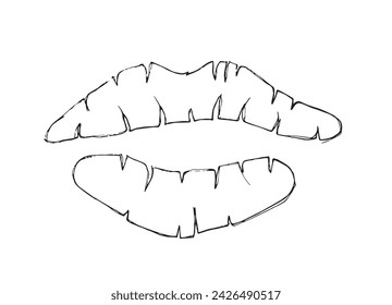 Outline illustration vector image of a lips and kiis.
Hand drawn artwork of a lips.
Simple cute original logo.
Hand drawn vector illustration for posters.