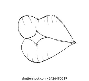 Outline illustration vector image of a lips and kiis.
Hand drawn artwork of a lips.
Simple cute original logo.
Hand drawn vector illustration for posters.